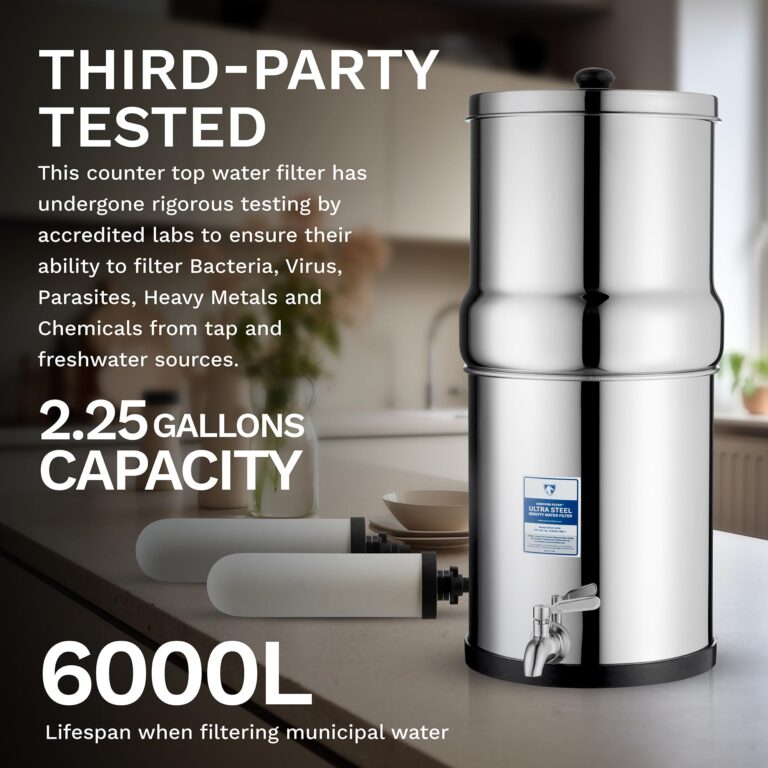 Survivor Filter Ultra Gravity Water Filter System - Stainless Steel Countertop Gravity Fed Water Filter with Stand, 2.25 Gallon, for Home and Outdoors - Removes Bacteria, Viruses, and Parasites - Image 4