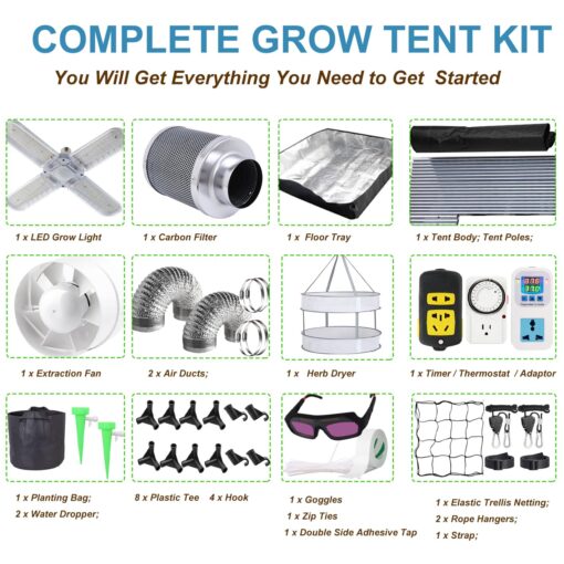 Grow Tent Kit, Complete 40" x 40" x 80" High Reflective Mylar Hydroponics Indoor Plant Growing Tent with LED Grow Light ，Carbon Filter ，Ventilaion Fan Growing System+Accesseries - Image 3