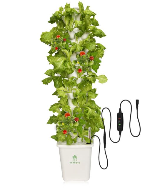 DPROOTS Hydroponic Tower Growing System，45 Pods Vertical Garden，Suitable for Indoor and Greenhouse, Grow Herbs and Vegetables，Houseplant Farming with Water Circulation and Automatic Timer