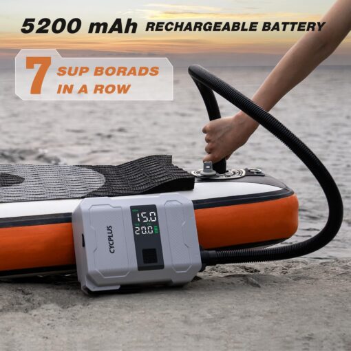 CYCPLUS 20PSI Rechargeable Paddleboard Pump - Intelligent Fast Dual-Stage Inflation, Deflation Function, Auto-Off &Dual LED Display, Suitable for Stand-Up Paddleboard, Inflatable Boat Tent Mattress - Image 7
