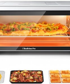 Beelicous Pro 19QT Digital 8-in-1 Air Fryer Toaster Oven, 550°F Flavor-Lock Tech, Flip Up & Away Capability, 40+ Recipes, Airfryer Countertop Oven Combo, 4 Accessories, Fit 13" Pizza, Stainless Steel