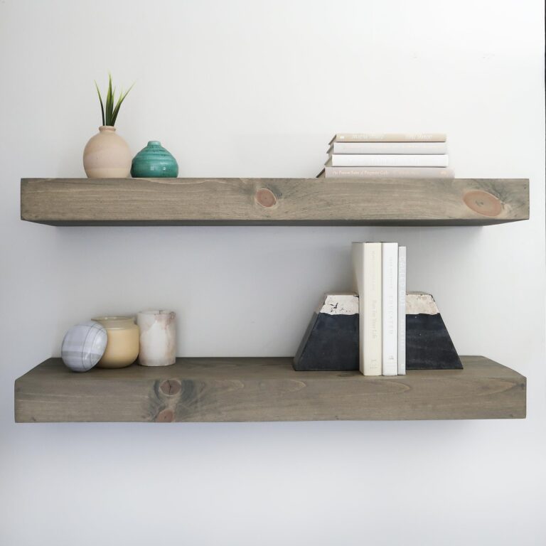 Urbandi Modern Floating Shelves 3 Inches Thick for Wall, Wide Shelves for Kitchen, Living Room, Bedroom, and Bathroom, Natural Pine Wood, Rustic Wooden Shelf, (Set of 2) (Aged Barrel, 48Lx3Hx8D) - Image 8