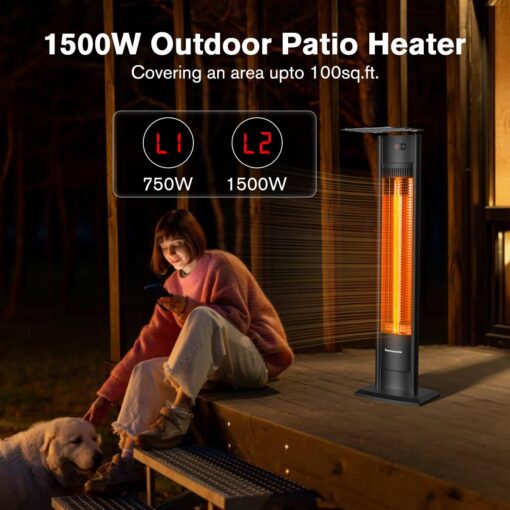 ThermoMate Outdoor Indoor Electric Patio Heater, 1500W 38.5" Portable Tower Infrared Heaer, IP55 Rated Space Radiant Heater with Remote, Timer, Tip-over Protection for Backyard, Restaurant & Garage - Image 8