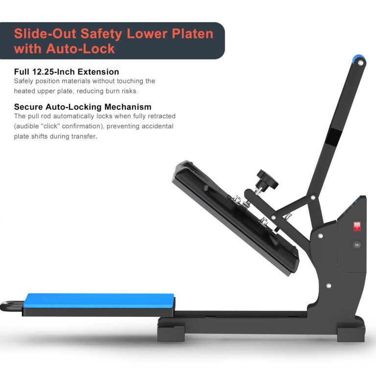 Delclynee 15"x15" Dual-Coil Heat Press Machine with Slide-Out Saftety Drawer(12.25") & Adjustable Pressure-Professional Clamshell Design for T-Shirts, HTV, DTF - Image 7