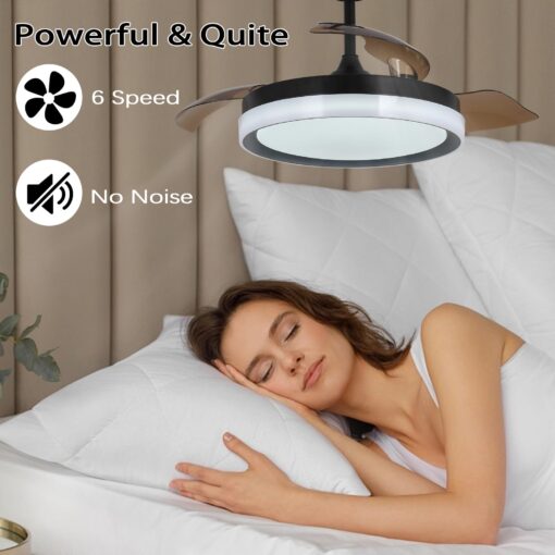 Zenouidle 42" Retractable Ceiling Fan Modern Ceiling Fans with Lights and Remote,3 Color 6 Speed Round Dimmable Fandelier for Bedroom Living Room Dining Room - Image 8