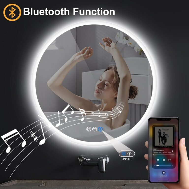 S·BAGNO 40’’ Round Led Bathroom Mirror with Lights, Backlit and Front Lighted, Anti-Fog Wall-Mounted Vanity Mirror 3000K/4000K/6500K, Dimmable Inside Bluetooth Speaker Smart Mirror - Image 6