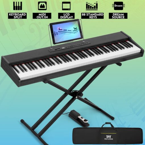 MUSTAR Digital Piano 88 Key Weighted with Stand, 88 Key Semi Weighted Keyboard Piano MEP-900, Portable Electric Piano Keyboard 88 Keys with Bluetooth Connection, Case, Sustain Pedal, MDF, Black - Image 6