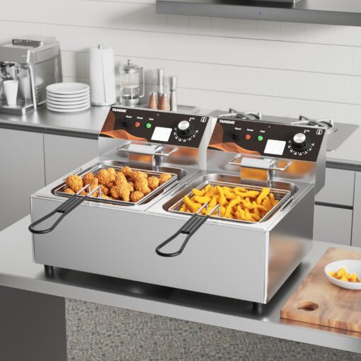 Commercial Deep Fryer with Baskets 20.7Qt Dual Tank Upgraded Electric Countertop Fryer Heavy Duty 1mm Thickened Stainless Steel Deep Fryers, 120V, 3600W, UL Certified - Image 3