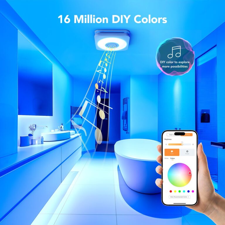 OREiN Matter Smart Bathroom Exhaust Fan with Light, 110/160 CFM 0.8/1.0 Sones Bathroom Fan with Bluetooth Speaker, Exhaust Fans with Humidity Sensor & Remote, APP Control, 1500lm 2700k-6500k Dimming - Image 5