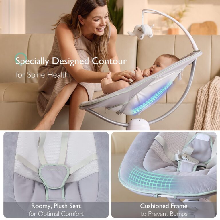 Momcozy CocoSway Baby Swing for Infants to Toddler, 3D-Motion Electric Baby Swing with 6 Motions & 4-Speeds, Remote Control, Infant Swing with 8 Preset Lullabies for Baby Boy Girl Up to 20 lbs - Image 6