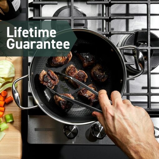 HexClad Hybrid Nonstick 5-Quart Dutch Oven with Stainless Steel Lid, Stay-Cool Handles, Dishwasher-Friendly, Oven-Safe Up to 900°F, Induction-Ready, Compatible with All Cooktops - Image 3