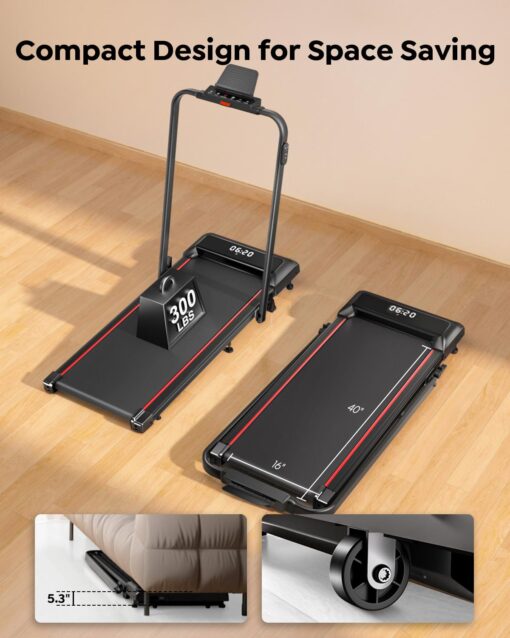 Acezoe Walking Pad Treadmill with Incline, 2 in 1 Folding Treadmills for Home Small Office, 300lbs Portable Compact Under Desk Treadmill with LED Display and Apps - Image 2