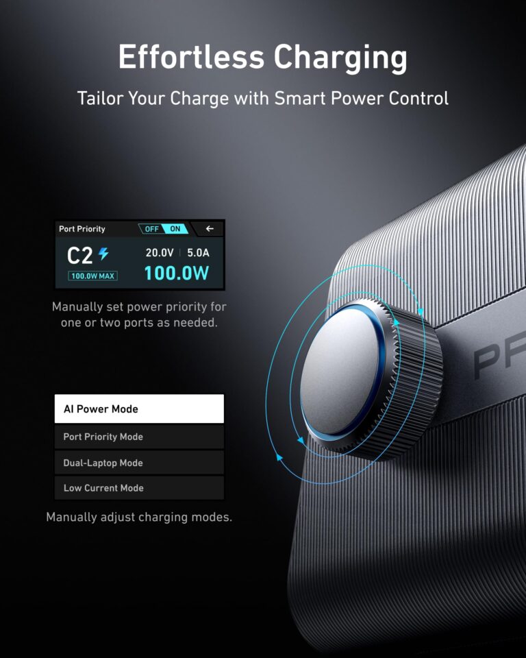 Anker Prime Charger, 250W GaN Prime USB C Charging Station, Ultra-Fast 6-Port, 2.26" LCD Display and Smart Control Dial, Compatible with MacBook Pro/Air, iPhone 16/15/14, Galaxy, and More (Silver) - Image 3