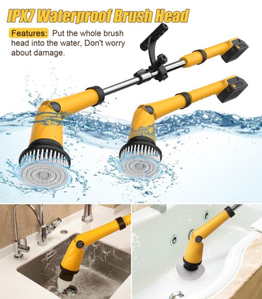 Qimedo Electric Spin Scrubber Extra Large Brush Q3,6000 mAh Best Battery Power Scrubber for Cleaning,1200RPM Shower Cordless Cleaning Brush with 8 Brushes for Bath/Tub/Tile/Floor (Smart Display) - Image 2