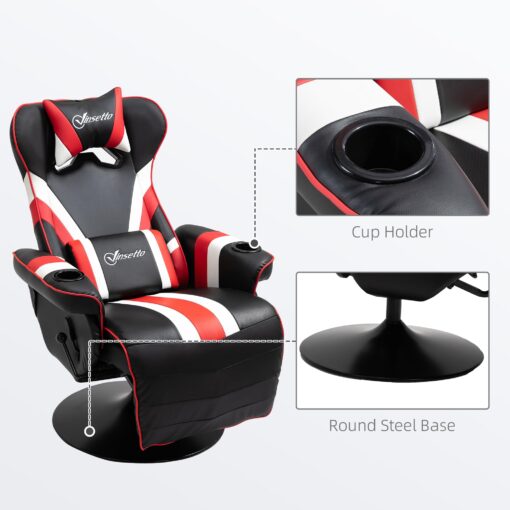 Vinsetto Gaming Chair, Racing Style Computer Recliner with Lumbar Support, Footrest and Cup Holder, Black/White/Red - Image 5