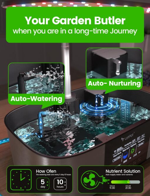LetPot LPH-Max Hydroponics Growing System Kit, 21 Pods APP & WiFi Automatic Controlled Smart Indoor Garden with 36W LED Grow Light, Auto Drip Irrigation Kits, Self-Managed Nurturing & Watering - Image 7