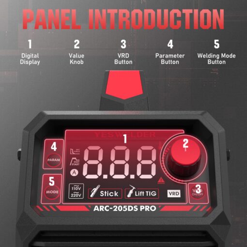 YESWELDER Stick Welder 205Amp Large LED Display Digital Inverter IGBT Welding Machine,110V/220V Dual Voltage Hot Start Portable MMA ARC Welder Machine - Image 5