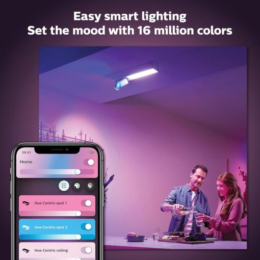 Philips Hue Centris Smart LED Ceiling Spotlight Fixture, White - White and Color Ambiance Color-Changing Light - 2 Lights - Control with App - Works with Alexa, Google Assistant, and Apple Homekit - Image 6