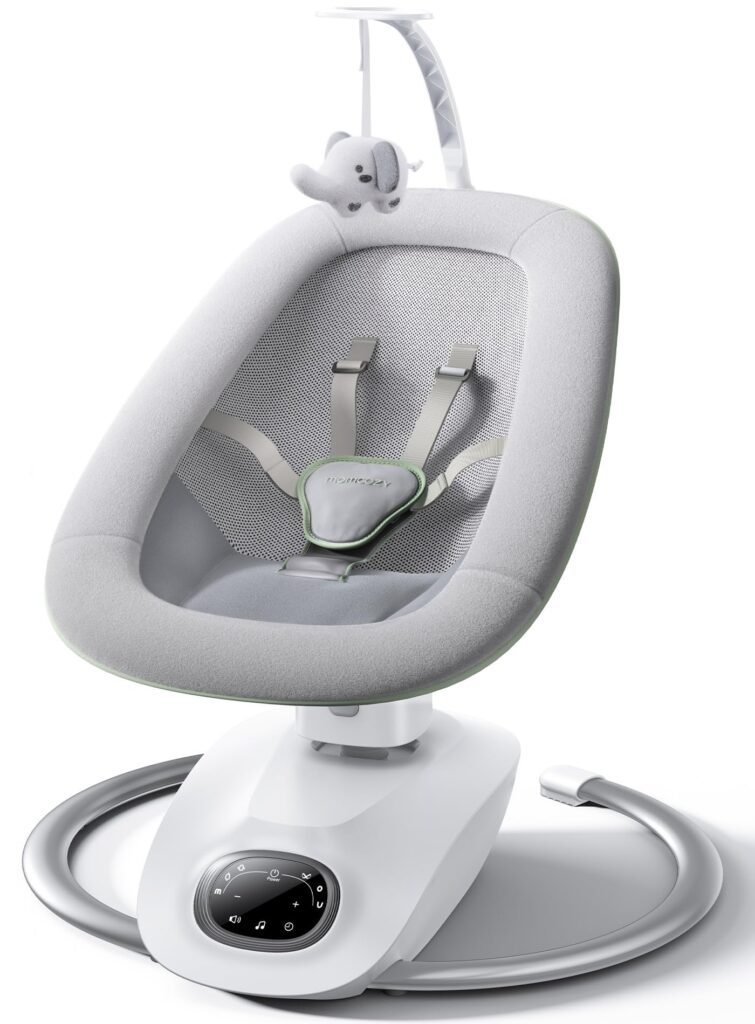 Momcozy CocoSway Baby Swing for Infants to Toddler, 3D-Motion Electric Baby Swing with 6 Motions & 4-Speeds, Remote Control, Infant Swing with 8 Preset Lullabies for Baby Boy Girl Up to 20 lbs