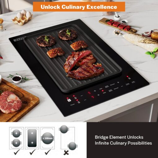 Empava Double/Dual Induction Cooktop 2 Burner, Shatter-proof Flat Glass Top, Bridge-SYNC, 3 Preset Modes, Bulit-in/Countertop, 110~120 Volt Plug in Electric Stove for Kitchen, RV, Outdoor Camping - Image 5