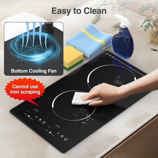 VBGK Electric Cooktop, 12 Inch Built-in Radiant Electric Stove Top,110V 2100W Electric burner with 2 Burners, 9 Heating Level, Timer & Kid Safety Lock, Sensor Touch Control 2 burner Induction Cooktop - Image 4