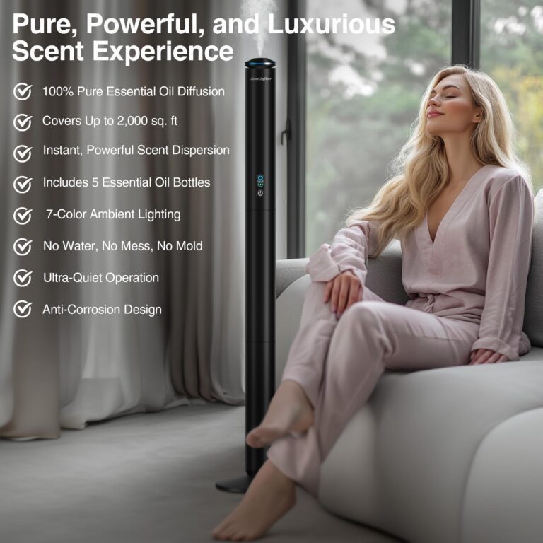 Waterless Scent Diffuser Starter Kit - 2000 Sq Ft Coverage, Luxury Hotel Scent Diffuser, Diffusers for Essential Oils Large Room, Included 5 Scent Oils, Remote Control, Black, 40In - Image 8