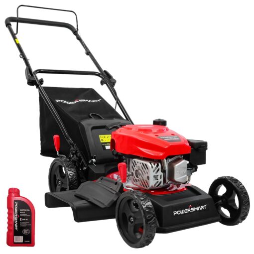 PowerSmart Lawn Mower Gas Powered, 17-Inch 144cc Engine 3-in-1 Walk-Behind Push Lawn Mower, Oil Included
