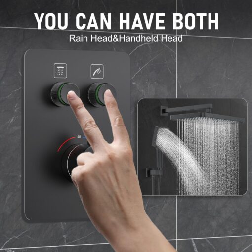 Thermostatic Shower System 13-Inch Rainfall Shower Head - 3 Setting Handheld Sprayer, Complete Bathroom Set with Faucet Mixer Trim Kit & Valve Matte Black - Image 6