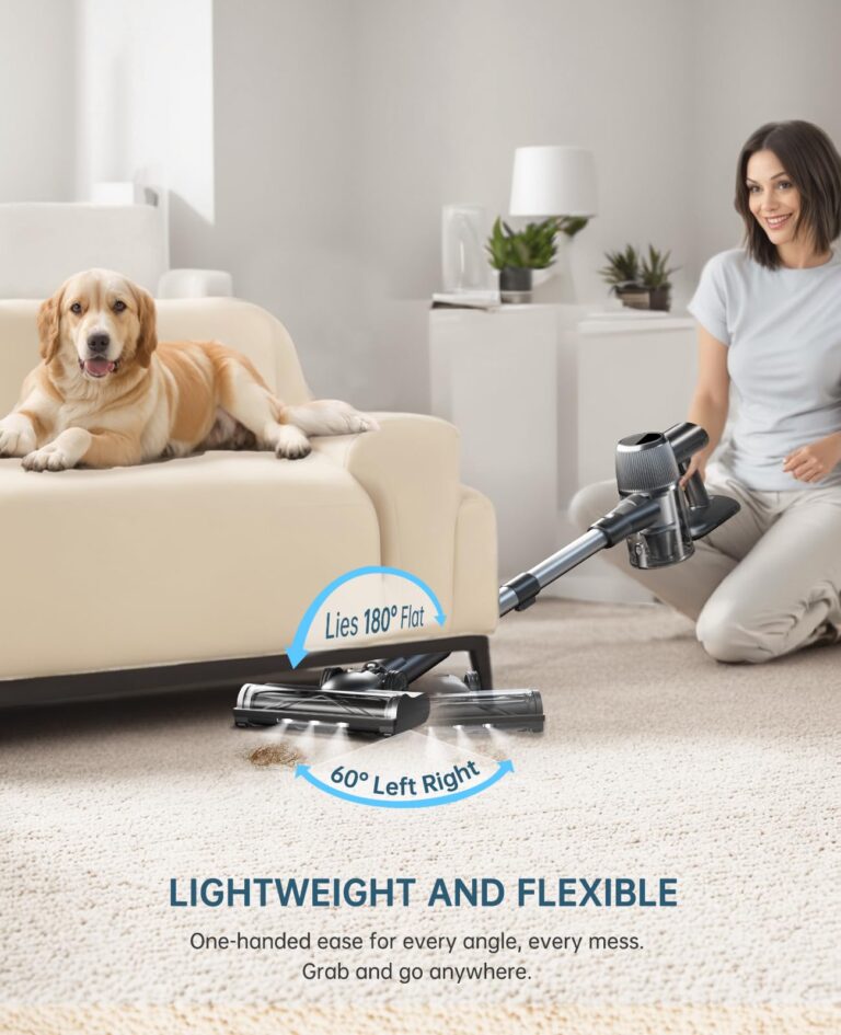 Cordless Vacuum Cleaner, 500W 45KPA 60 Mins Self-Standing Vacuum Cleaners for Home, Anti-tangle Stick Vacuum with Dual LED Screen, Rechargeable Cordless Vacuum for Pet Hair/Carpet/Floor (Deep Gray) - Image 9