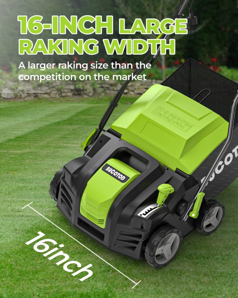 2-in-1 16-Inch Dethatcher & Scarifier Electric Corded, 15 Amp Copper Motor, Electric Lawn Dethatcher with 5-Position Depth Adjustment, 14.5 gal Thatch Bag,Walk Behind for Yard Lawn Garden Care - Image 9