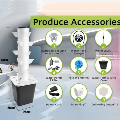 30 Pods Hydroponics Tower Garden Hydroponic Growing System Aeroponics Growing Kit for Herbs, Fruits and Vegetables with Hydrating Pump, Adapter, Net Pots, Timer for Herbs, Fruits and Vegetables ( Colo - Image 5