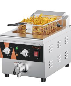 TANGME Commercial Deep Fryer with Drain Valve, 12.7Qt Electric Countertop Fryer 1800W Stainless Steel Oil Fryer with Temp & Time Control for Restaurant, UL Certified