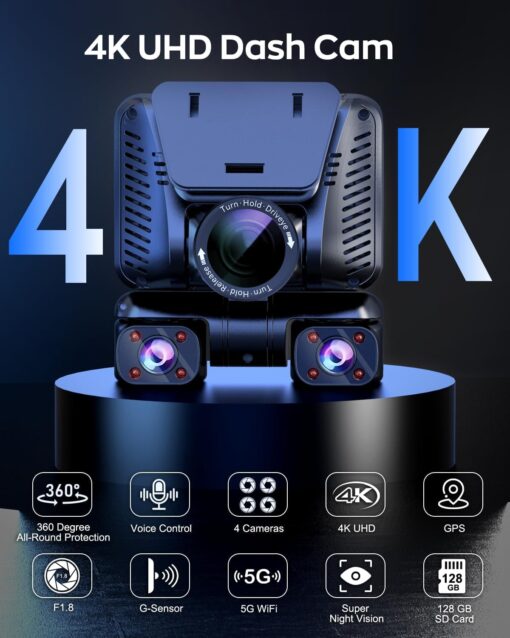 Driveye 4K Dash Cam with 5 Cameras – 4 Channel + 1 Baby Car Camera, Front and Rear, 360° View, IR Night Vision, Free 128GB Card & CPL, 5GHz Wi-Fi GPS, Voice Control, 24H Parking Mode, G-Sensor - Image 5
