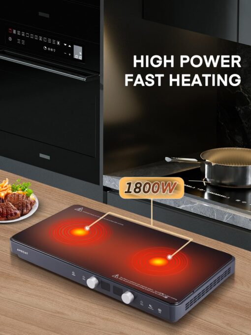 Double Induction Cooktops, Induction Cooktop 2 Burners with Removable Iron Cast Griddle Pan Non-stick, Sensor Touch 8 Power Levels, Independent Temperature Control - Image 8