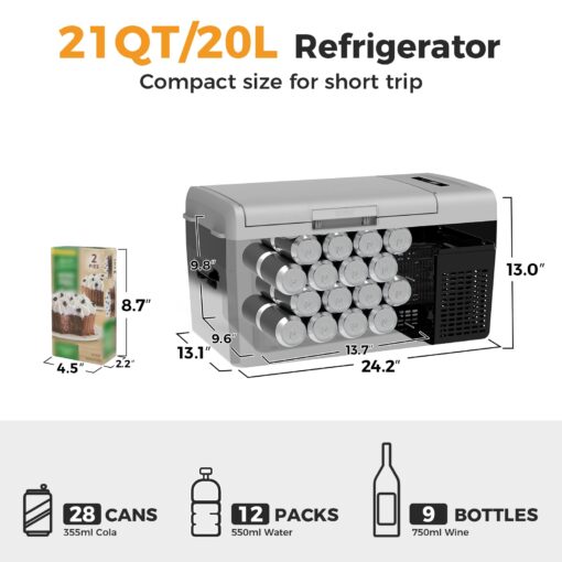 Setpower FC20 12V Refrigerator 21Quart Car Refrigerator Portable Car Fridge With Road Trip Kit,Portable Freezer Electric Coolers for Vehicles ac/dc,12 Volt Car Cooler for Van,Truck,RV,SUV,Truck,RV - Image 5