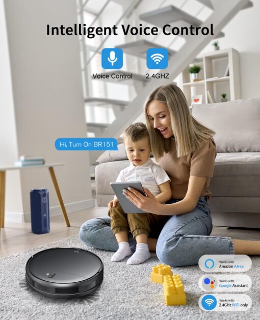 Robot Vacuum and Mop Combo, 2 in 1 Mopping Robot Vacuum Cleaner with Schedule, Wi-Fi/Voice/App, Strong Suction, Ease of Use, Self-Charging Robotic Vacuum, Slim, Ideal for Hard Floor, Pet Hair, Carpet - Image 2