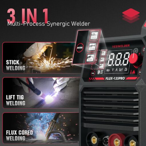 YESWELDER 135Amp MIG Welder,110V Flux Core Welder Flux MIG/Lift TIG/Stick 3-in-1 Large LED Digital Display Welding Machine IGBT Inverter Welder FLUX-135PRO - Image 6