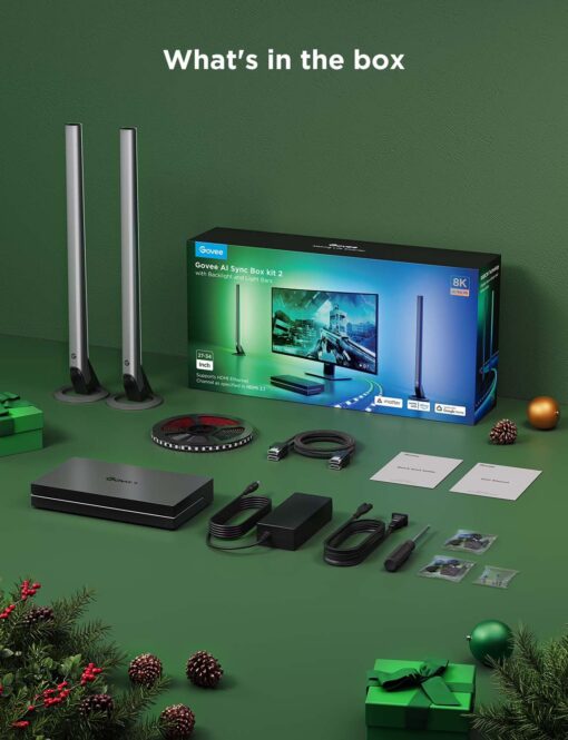 Govee HDMI 2.1 Sync Box Kit 2, Includes AI Sync Box, Light Bars, and Monitor Backlight, Supports 8K@60Hz, 4K@144Hz, VRR and ALLM, Works with Matter and Alexa, RGBIC Light Strip for 27-34 inch Monitor - Image 3