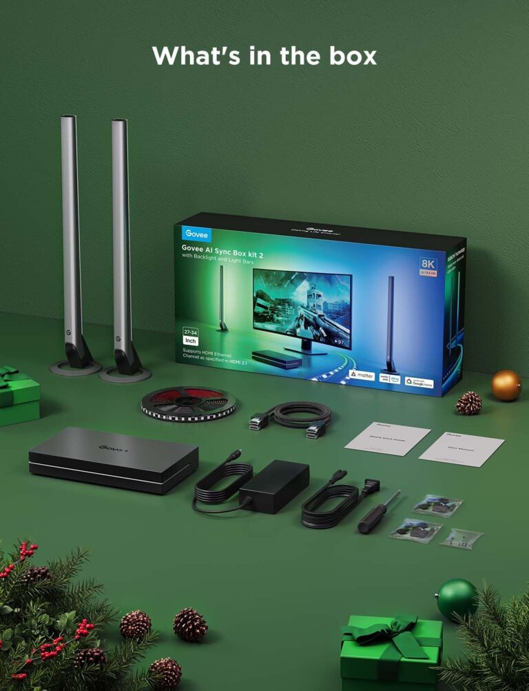 Govee HDMI 2.1 Sync Box Kit 2, Includes AI Sync Box, Light Bars, and Monitor Backlight, Supports 8K@60Hz, 4K@144Hz, VRR and ALLM, Works with Matter and Alexa, RGBIC Light Strip for 27-34 inch Monitor - Image 3
