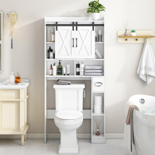 Over The Toilet Storage Cabinet, Farmhouse Storage Cabinet Over Toilet with Sliding Doors，Home Space-Saving Toilet Rack, for Bathroom, Restroom, Laundry - Image 4
