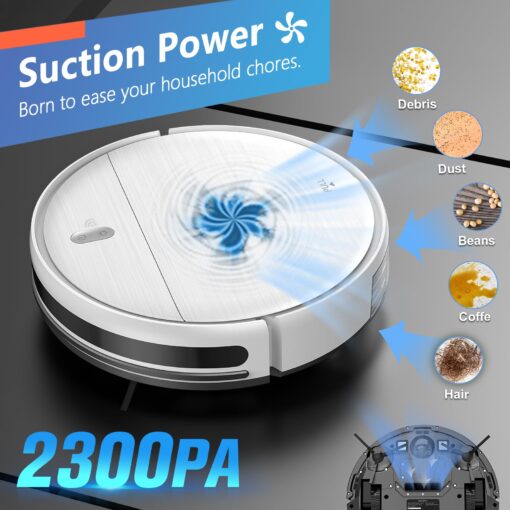 Robot Vacuum and Mop, 2 in 1 Robotic Vacuum Cleaner with Schedule, App/Voice, Slim Mopping Vacuum Robot with Watertank and Dustbin, Self-Charging, Easy of Use, Ideal for Hard Floor, Pet Hair, Carpet - Image 5