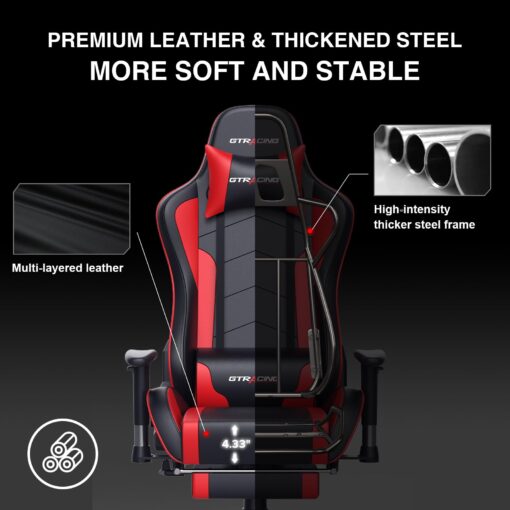GTRACING Gaming Chair with Footrest Speakers Video Game Chair Bluetooth Music Heavy Duty Ergonomic Computer Office Desk Chair - Image 9