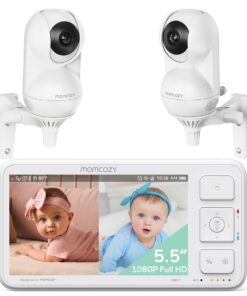 Momcozy Baby Monitor with 2 Cameras 5.5" 1080P Full HD Split Screen Video Baby Monitor with Camera and Audio, No WiFi 5000mAh Battery, ECO, VOX, Clear Night Vision 1640ft Range (SD Card not Included)