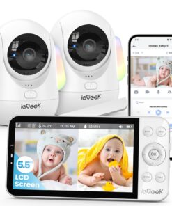 ieGeek 5.5’’ Split-Screen Baby Monitor,2.5K UHD Baby Monitor with 2 Cameras and Audio,Night Light,Prone Sleeping&Cry Detection,Two-Way Talk,Night Vision,2.4G&5Ghz WiFi App Control,4000mAh Battery