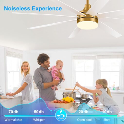 Breezary 65 Inch Ceiling Fan with Light and Remote, 8-Blade, Reversible DC Motor, 6-Speed, Timer, Industrial Ceiling Fans with Led Light Chandelier for Bedroom Office (Gold & White) - Image 7