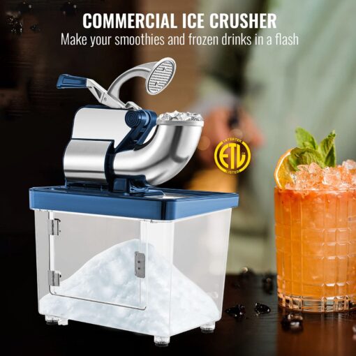 VEVOR 110V Commercial Ice Crusher 661LBS/H, ETL Approved 300W Electric Snow Cone Machine with Dual Blades, Stainless Steel Shaved Ice Machine with Safety On/Off Switch for Family, Restaurants, Bars - Image 2