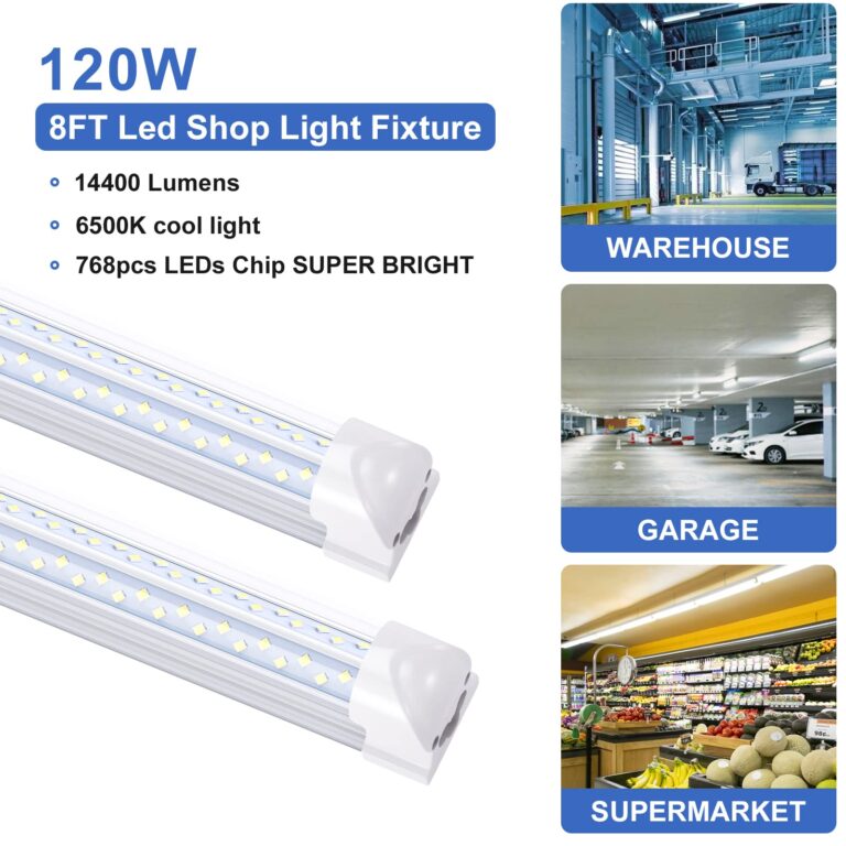 JOMITOP 8 ft Led Shop Light Fixture 120W 14400 Lumens 6500K Cold White T8 V Shaped Integrated Led Tube Light 4 Rows Cooler Door Light, Warehouse Super Bright White Pack of 10 - Image 8
