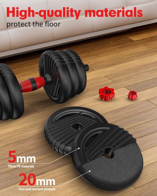UNNMIIY Adjustable Dumbbells, 10/20/30/45/70/90lbs Free Weight Set with Connector, 4 in1 Dumbbells Set Used as Barbell, Kettlebells, Push up Stand, Fitness Exercises for Home Gym Suitable Men/Women(90LBS(45LBS PAIR)) - Image 6