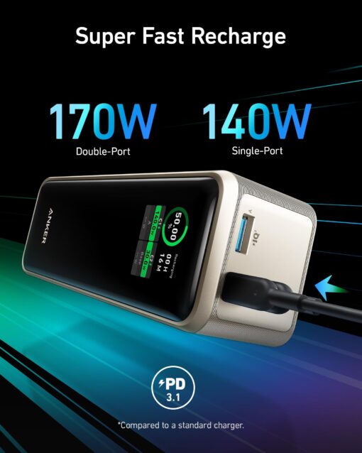 Anker Prime Power Bank, 27,650mAh 3-Port 250W Portable Charger for Travel, TSA-Approved, Smart App, for MacBook Pro/Air, iPhone 16/15/14 Series, Samsung, Laptops, and More (Charging Base Not Included) - Image 3