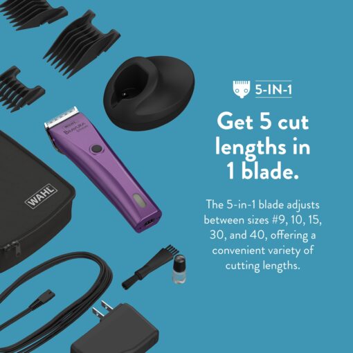 Wahl Professional Animal Bravura Pet, Dog, Cat, and Horse Corded/Cordless Clipper Kit, Purple (#41870-0423) - Image 6